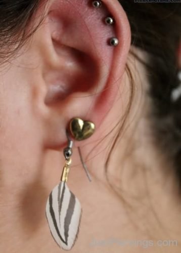 Tripple Cartilage And Heart Lobe Ear Piercing-JP1311