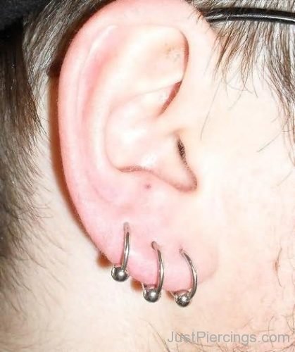 Tripple Lobe Ear Piercing With Captive Bead Ring-JP1324