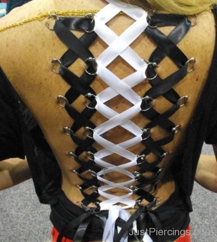 Wonderful Corset Piercing With Black And white Ribbon-JP1157