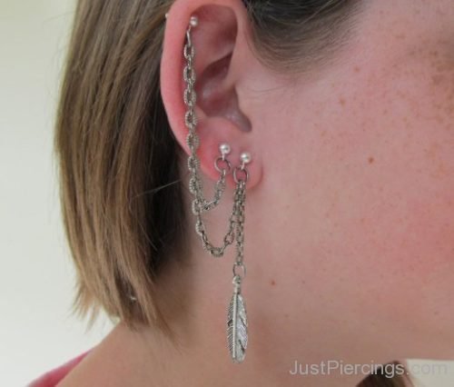Cartilage To Lobe Feather Chain Piercing-Jp104