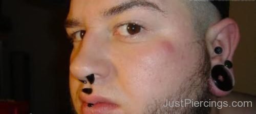 Ear And Face Piercings With Black Studs-JP1064