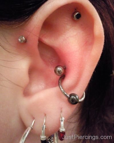 Ear Helix , Tragus , Conch And Triple Lobe Piercing-JP1028