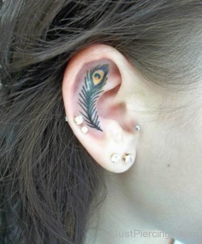 Feather Tattoo And Dual Lobe Piercing-Jp114