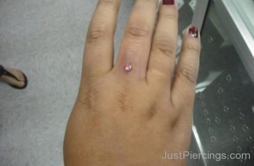 Finger Piercing With Pink Gem-JP1096