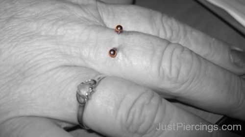 Fingers Piercing With Red Barbells-JP1168
