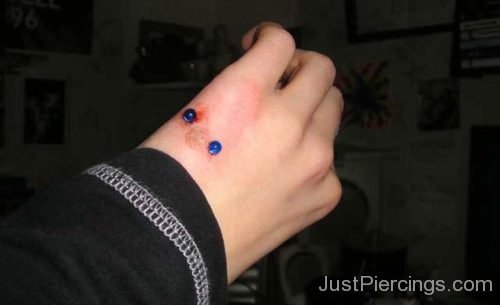 Hand Piercing With Blue Barbell-JP1081