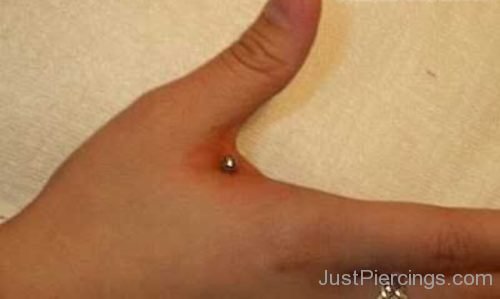 Hand Piercing With Silver Stud On Right Hand-JP1100