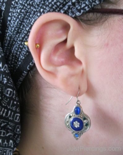 Helix And Lobe Piercing With Blue Silver Ring-JP1049