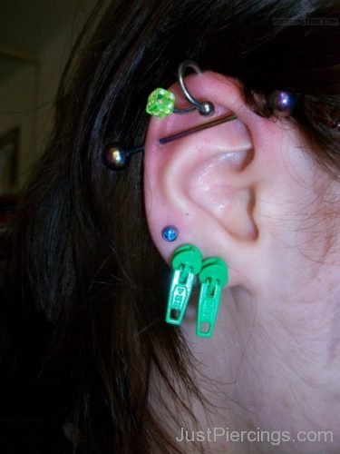 Helix , Industrial And Dual Lobe Piercing With Zip Studs-JP1045