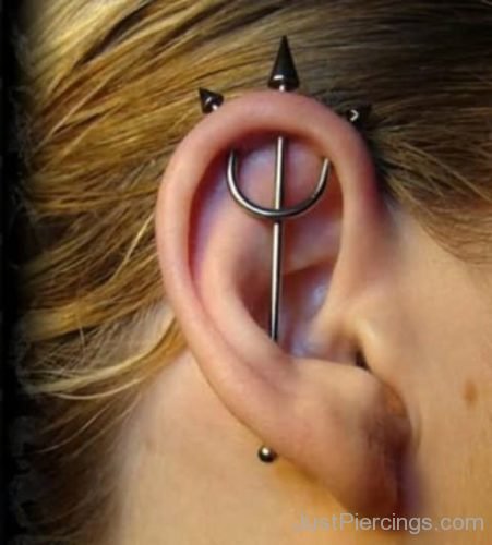 Helix To Conch Piercing With Trishul Jewelry-JP1081