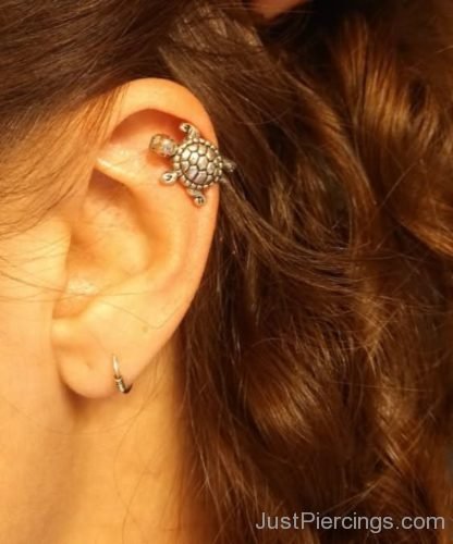 Lobe And Helix Piercing With Turtle Jewelry-JP1094