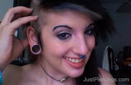 Lobe Stretching, Septum And Labret Face Piercing-JP1146