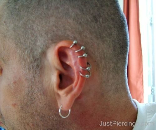 Multiple Helix Piercing And Lobe Piercing With Ring-JP1101
