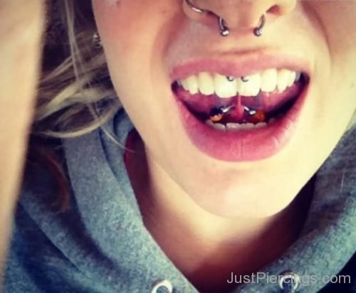 Nostril, Septum And Tongue Frowny Piercing-JP1109