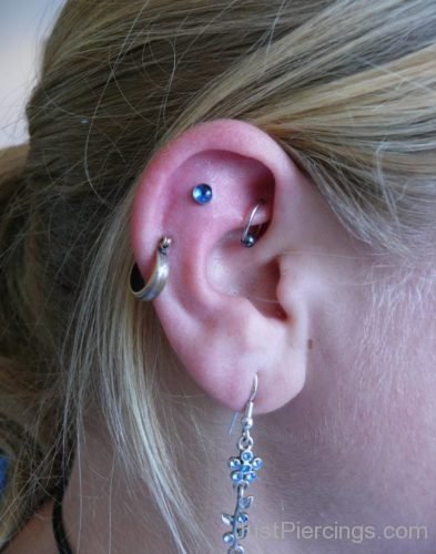 Rook Helix And Lobe Piercing With Earing-JP1112