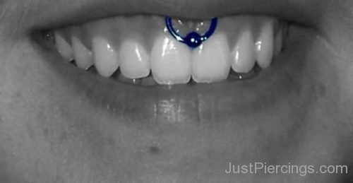 Smiley Frowny Piercing With Blue Bead Ring-JP1128