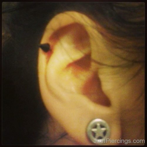 Spike Helix And Star Lobe Tattoo On  Ear-JP1113