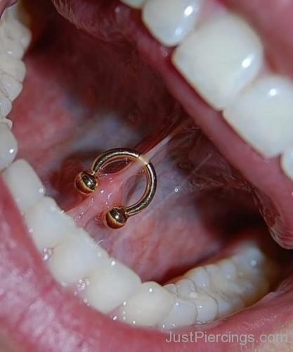 Tongue Frowny Piercing With Gold ring-JP1141